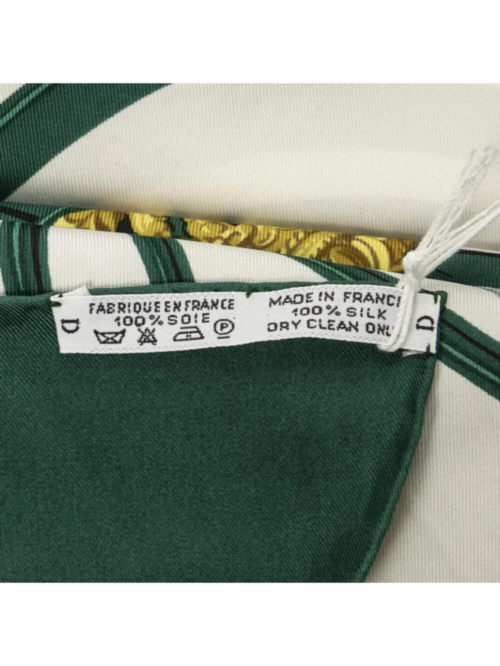 ★SOLD★ Hermes Scarf Green White 100% Gold Twill Silk - Picture 5 of 5